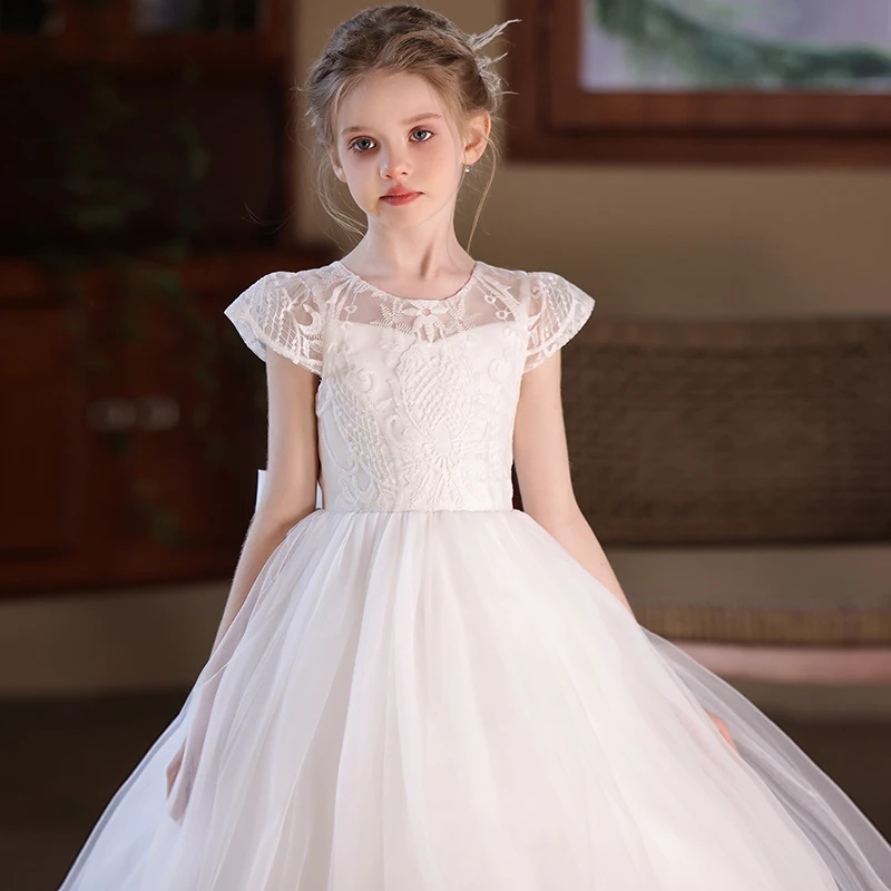 Children's white upper-body lace teenage dress, wedding dress, evening dress, princess dress, graduation dress/ Custom