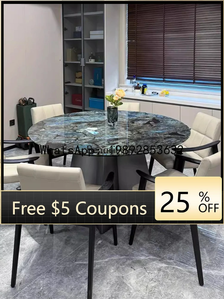 

ZZ Blue jadeite dining table round natural luxury stone large flat mansion living room home