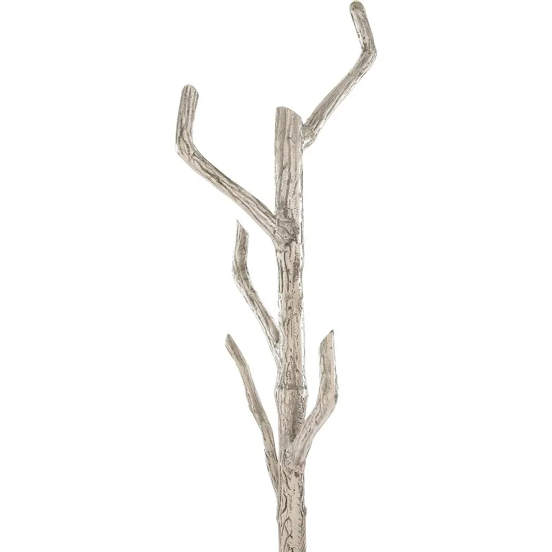 Aluminum Coat Rack, Wood,with Branches and a Matte Silver Textured Finish ,17