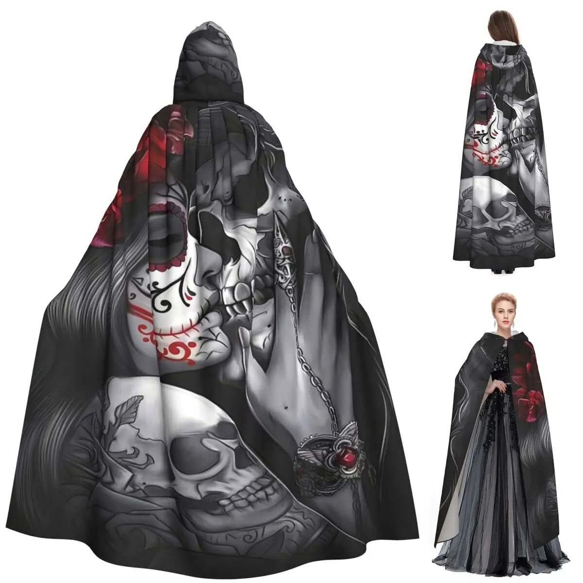 Catrina mexicana para niña, Día de los muertos, calavera de azúcar, capa larga con capucha, disfraz Medieval de bruja, capa de Cosplay, abrigo de Halloween Unisex