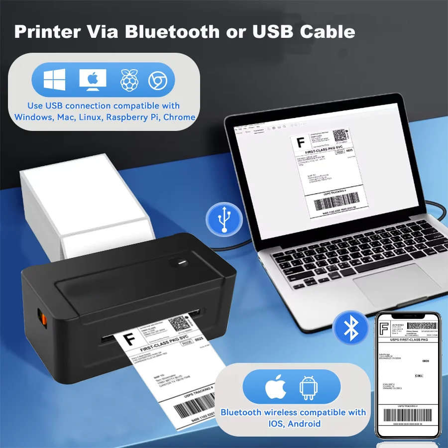 Bluetooth Thermal Shipping Label Printer Wireless 4x6 Shipping Label Sticker Printer Compatible with Android&iOS Windows