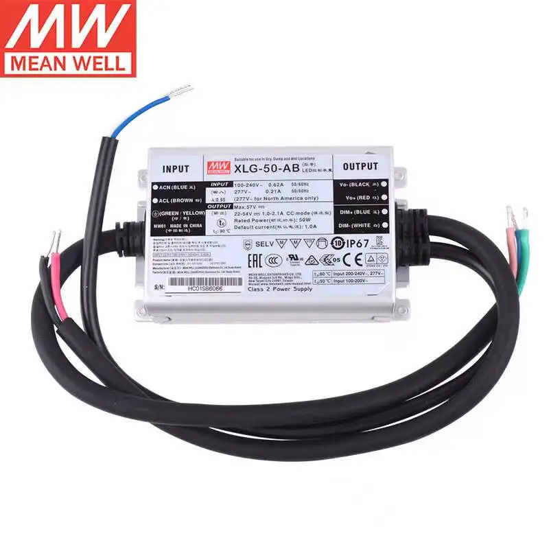 

MEANWELL XLG-50-AB 1A 22~54V Constant Power Mode LED lighting Driver Buit-in active PFC AC-DC water proof IP67 3 in 1 dimming