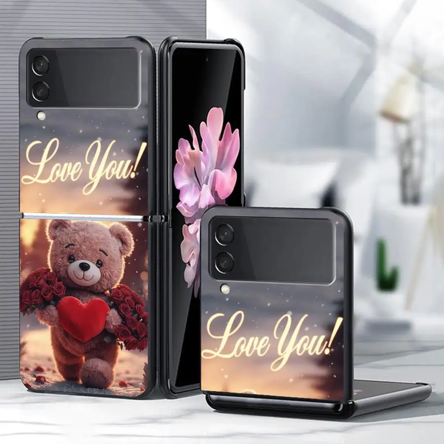 Love You Little Bear Phone Cover Case for Samsung Galaxy Z Flip 8 Flip6 Flip4 Z Flip 7 6 5 4 3 Flip3 Flip7 FE Flip5
