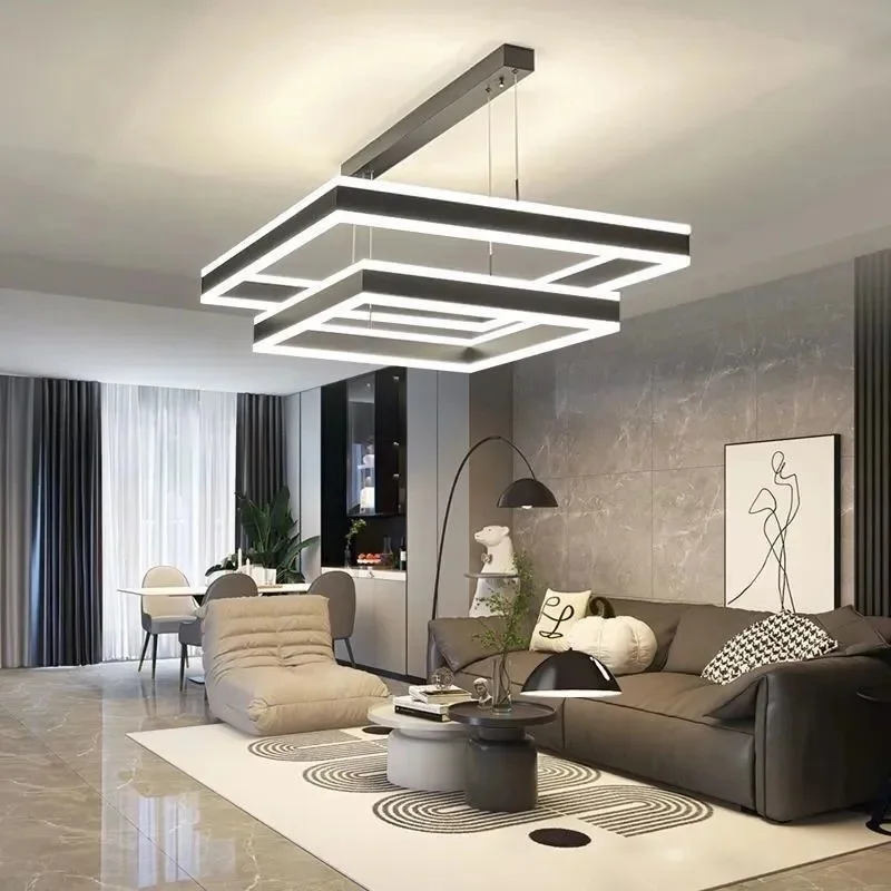 2023 Modern Led Pendant Light Black Square Life Restaurant Kitchen Bedroom Rectangular Pendant Light