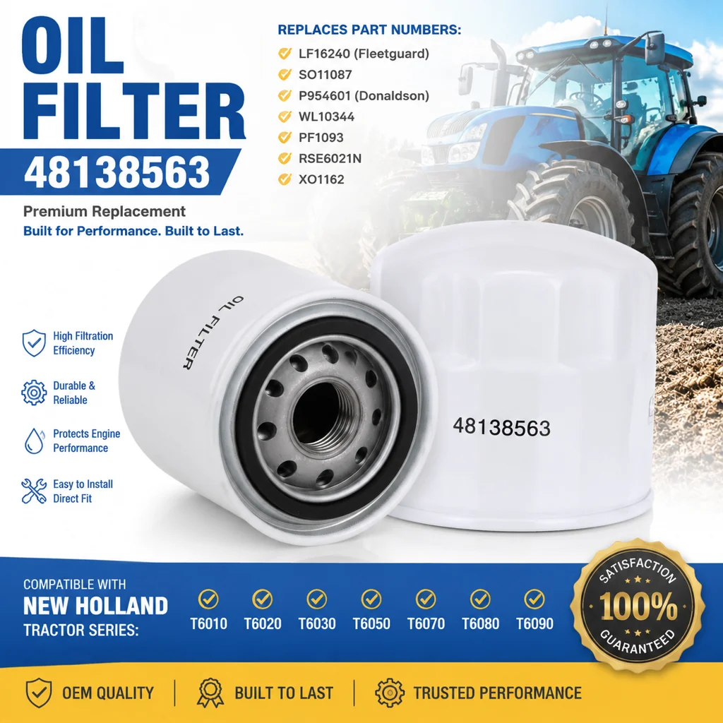 48138563 Масляный фильтр (аналог LF16240, SO11087, P954601) для тракторов New Holland T6030, T6050, T6070, T6090 и двигателей Fiat Iveco