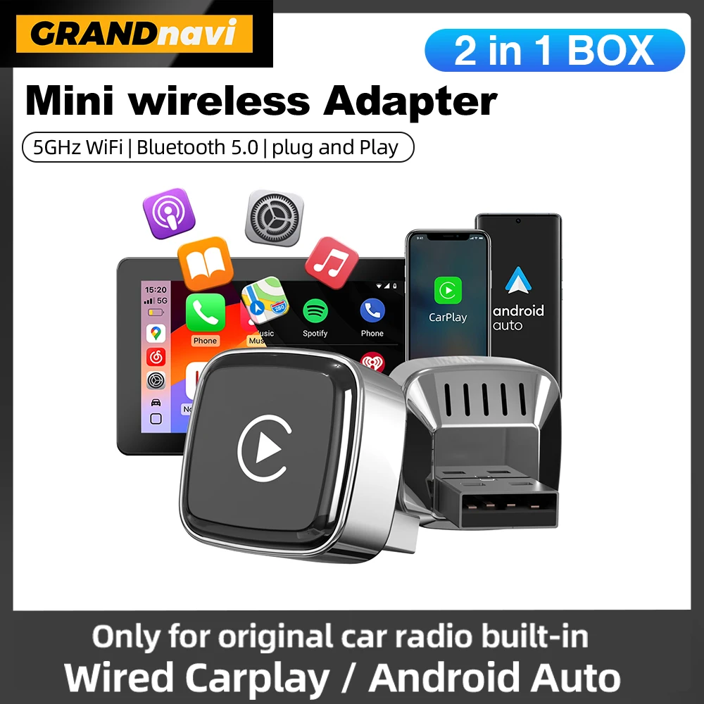 Mini Wireless 2 In1 Carplay Adapter for Android iPhone Auto Wired to Wireless AI Box USB Connection For Volvo MG Kia Chery Toyot