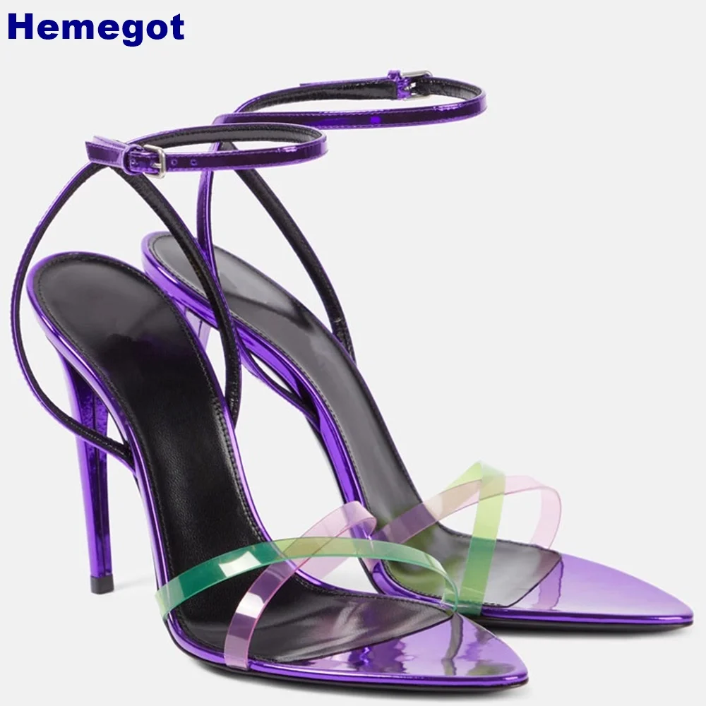 Open Toe Cross Strap Sexy Sandals 2024 Summer New Banquet Buckle Stiletto Sandals Purple 9Cm/11Cm Fashion Ladies Pumps