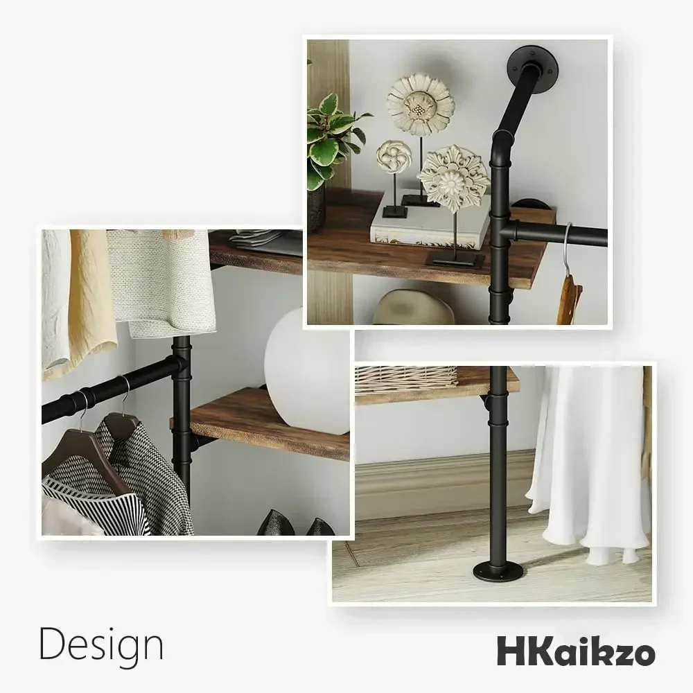 HKaikzo Industrial Pipe Clothes Rack, DÉCOR Wall Mounted Clothing Rack, for Walk-in Wardrobe Multi-Purpose Storage Clothes Hangi