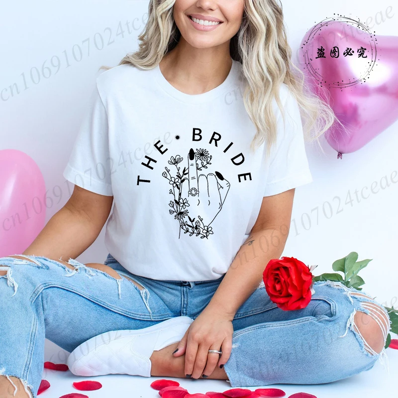 Bridesmaid Middle Finger Print T Shirt Women Funny Wedding Bachelorette Party Graphic Tees Casual Short Sleeve Tops