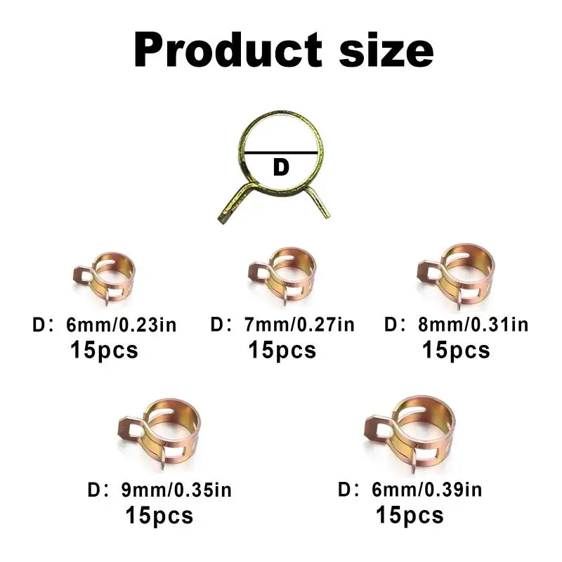 75Pcs 6mm/7mm/8mm/9mm/10mm For Choose Fuel Spring Clip Vacuum Silicon Hose Clamp Autos Spring Clip Fuel Oil Water Tube Clamp