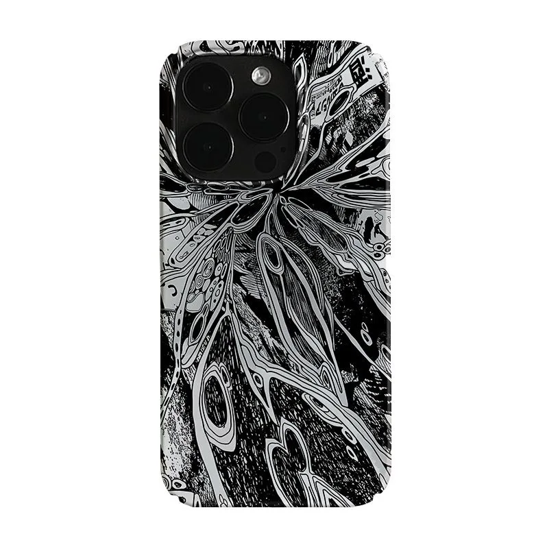 Schwarz-Weiß Schmetterling Manga Edgy Abstrakte Kunst Schicke Handyhülle für iPhone 17 Air 16 15 14 11 12 13 Pro Max Plus Rückseite