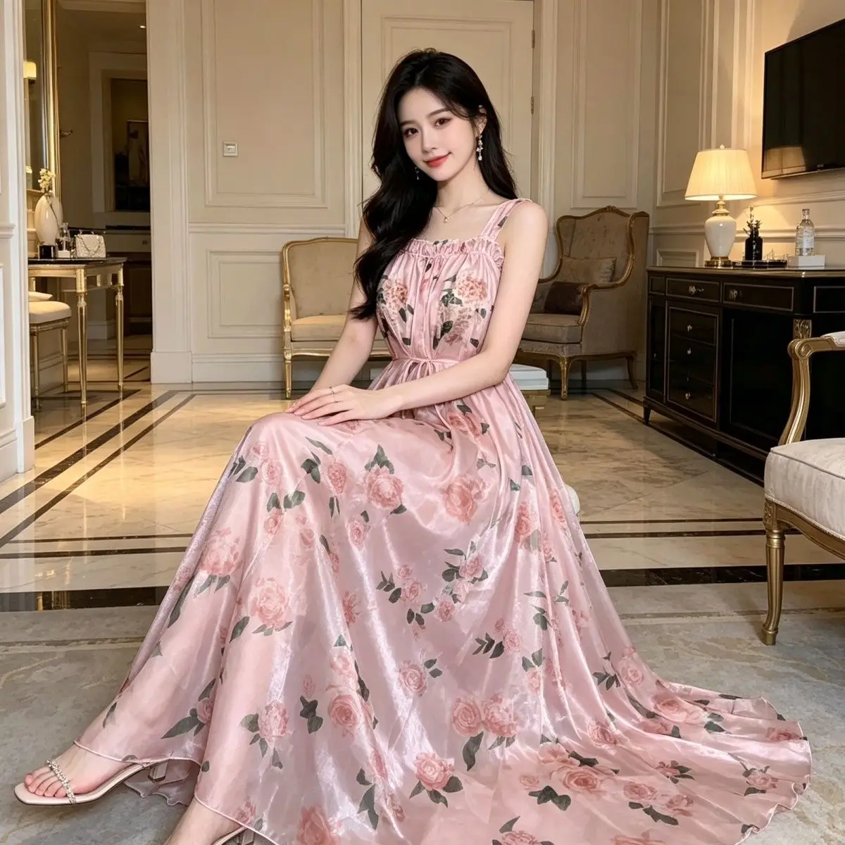 High-end Magnolia Satin Camisole Dress Sexy Soft Silky Fashionable Elegant Nightgown Naked Sleeping Erotic Quick-drying Skirt