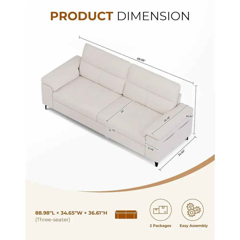 89 أريكة غرفة معيشة ذات جالين عميقًا مع 8 وسائد، ومقعدين من الشنيل مع مسند ذراع قابل للتحويل، وغطاء قابل للإزالة، وأرجل عالية #2