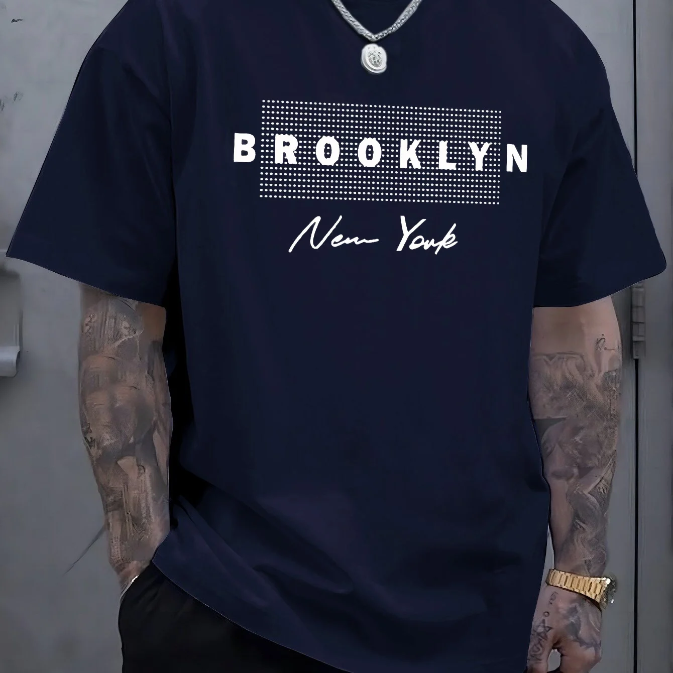 2026New Men's Summer 100% Pure Cotton Brooklyn Graphic Printed Fashionable Casual Loose Round Neck Short Sleeved T-shirt Top