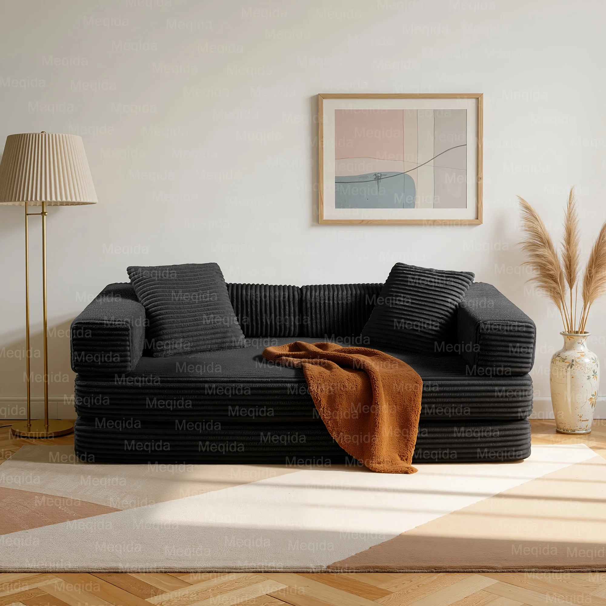 

81-дюймовый раскладной диван-кровать, складной напольный диван с квадратными подлокотниками, диван из вельветовой ткани без каркаса в коробке, удобный для сна