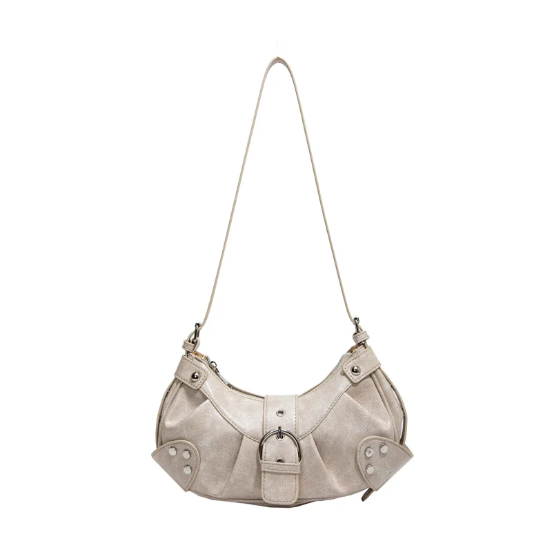 New retro pleated dumpling  simple soft leather casual shoulder armpit  Spice girl trend messenger bag
