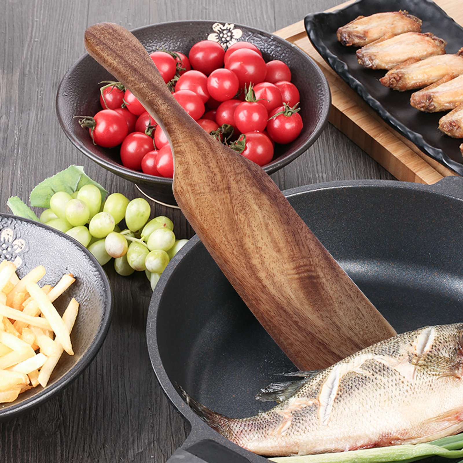 

Kitchen Turner Spatula Long Handle Wood Stirrer Paddle Fried Cooking Tool Utensil