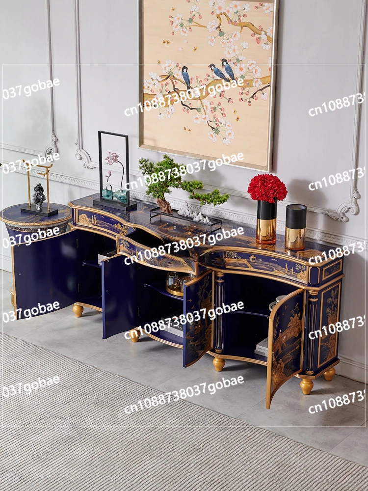 Chinese Style Royal Blue Villa Home Solid Wood Curio Cabinet Living Room Classical Storage Hallway Dining Side Locker