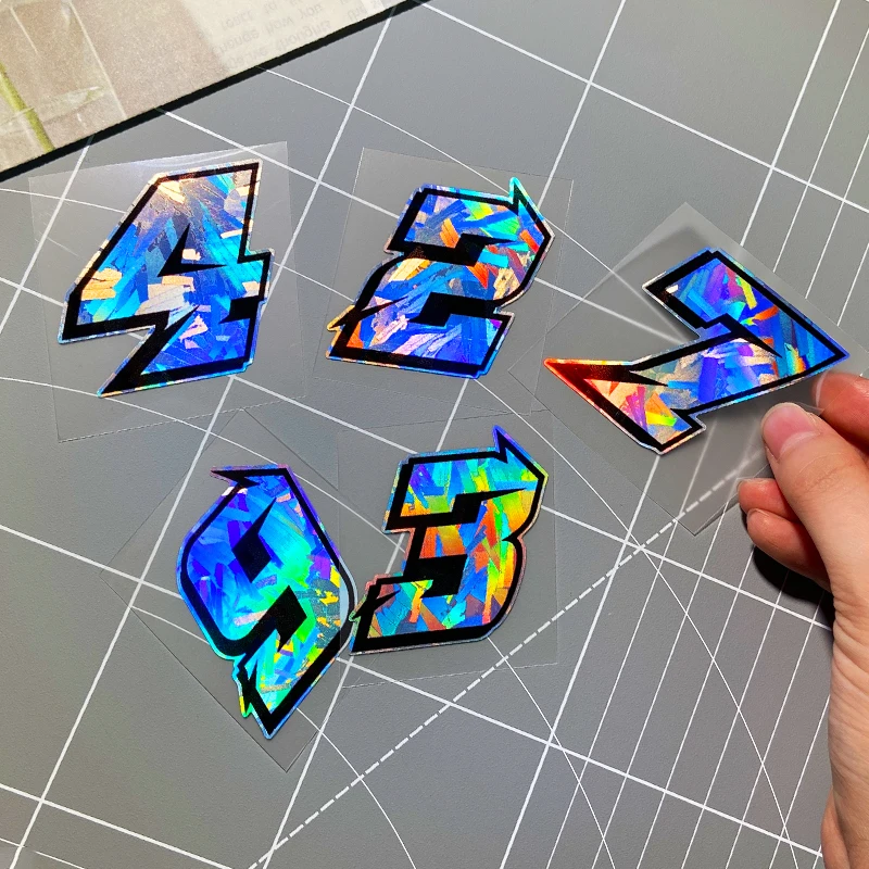 1PC Arabic Numbers Motorcycle Stickers Reflective Holographic Carbon Effect for Helmet Scooter Fuel Tank Front Fairing Decals image 6