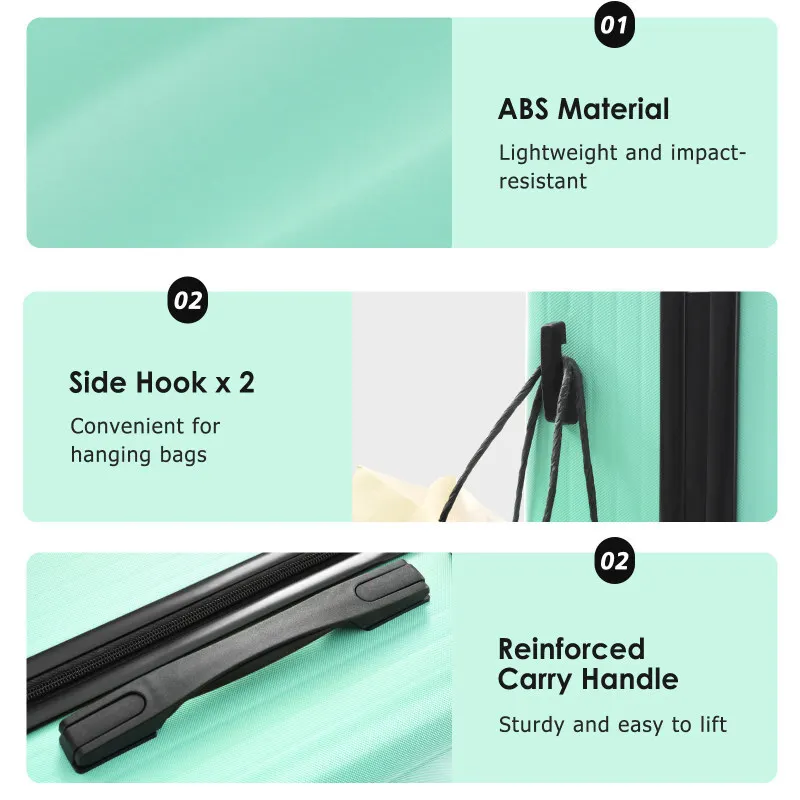 Set 3 Piece Lightweight Durable ABS Suitcases With Spinner Wheels And  Lock Carry On  Checked Travel