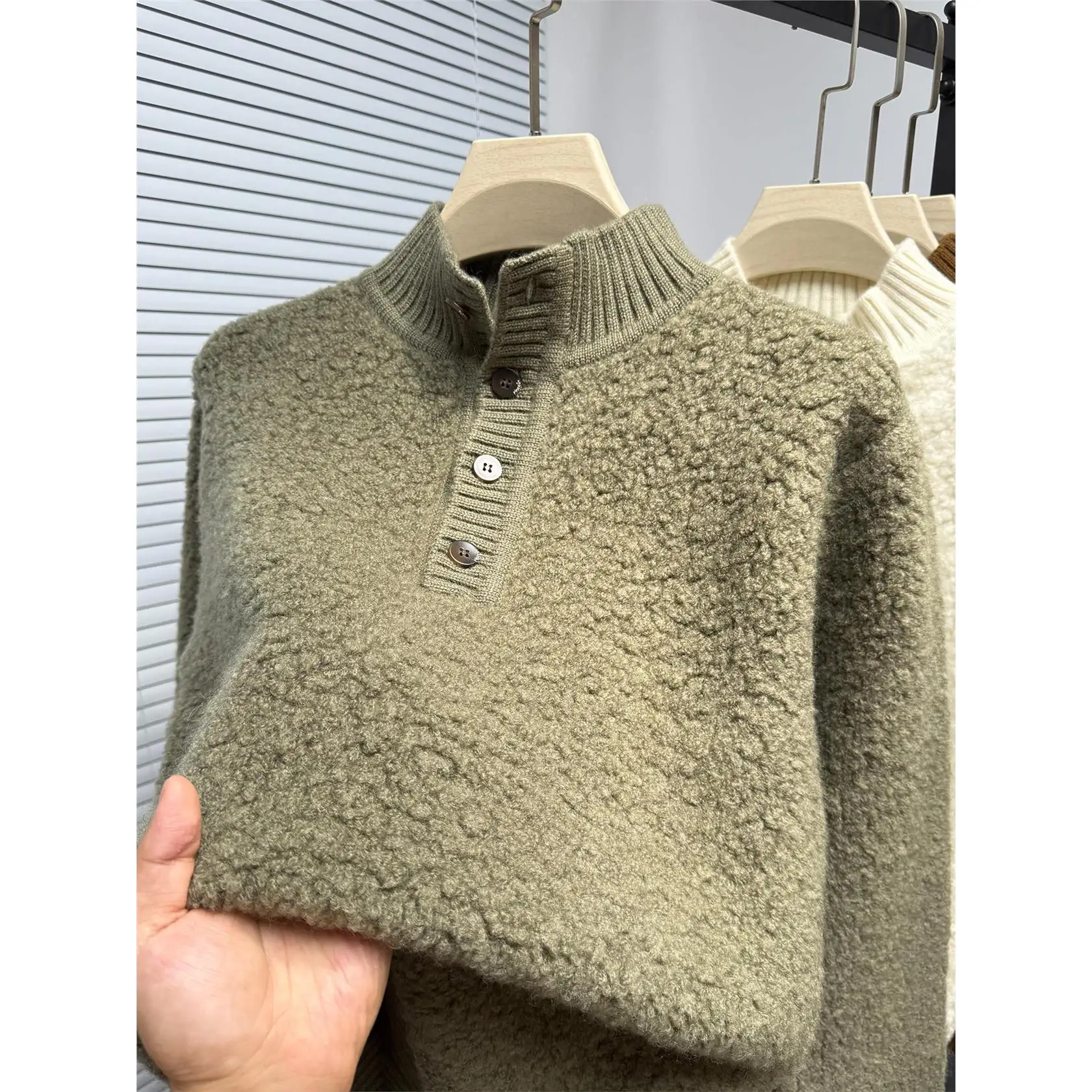 

High-End Men's Wool Sweater Thiened High Collar Button Knitted Warm Base irt for Autumn Winter Casual Wear Comfortable Fit