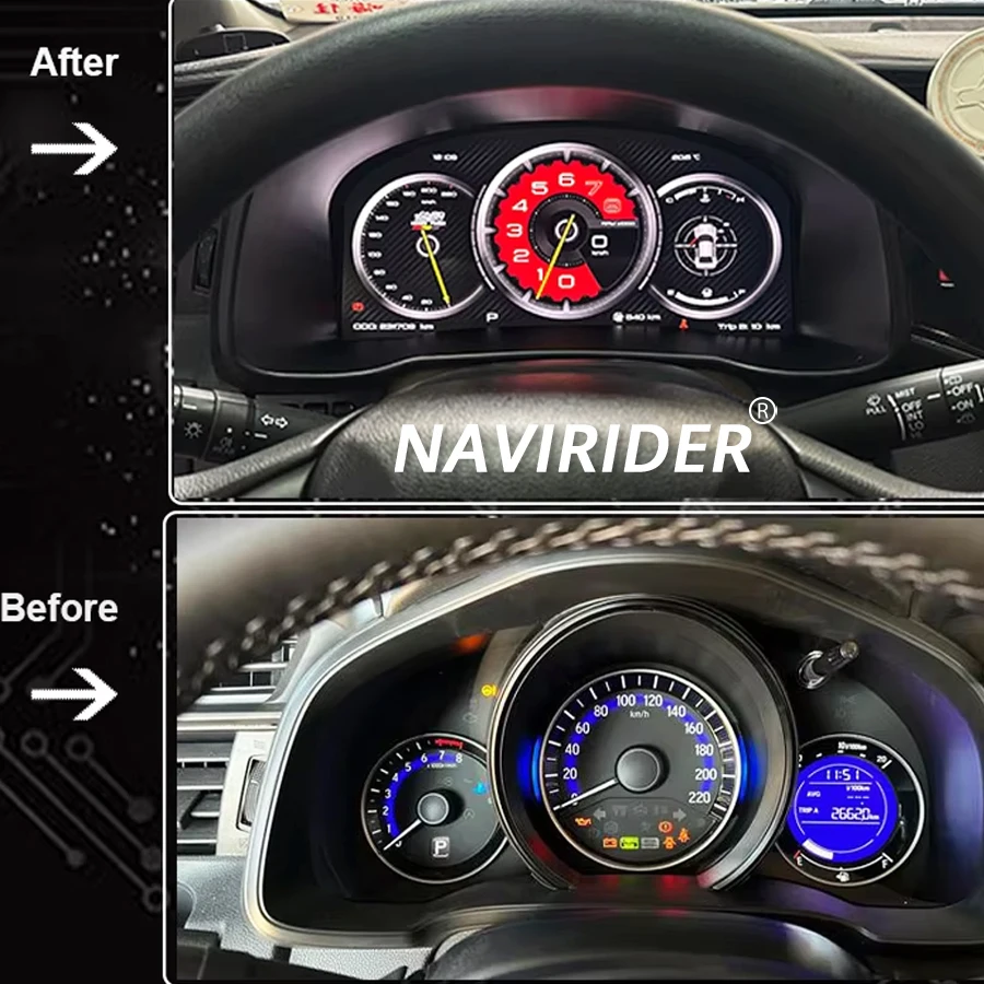 12.3 "لينكس سيارة LCD لوحة العدادات الرقمية العنقودية لهوندا صالح جاز 2014-2020 عداد السرعة لوحة القيادة شاشة قمرة القيادة الافتراضية