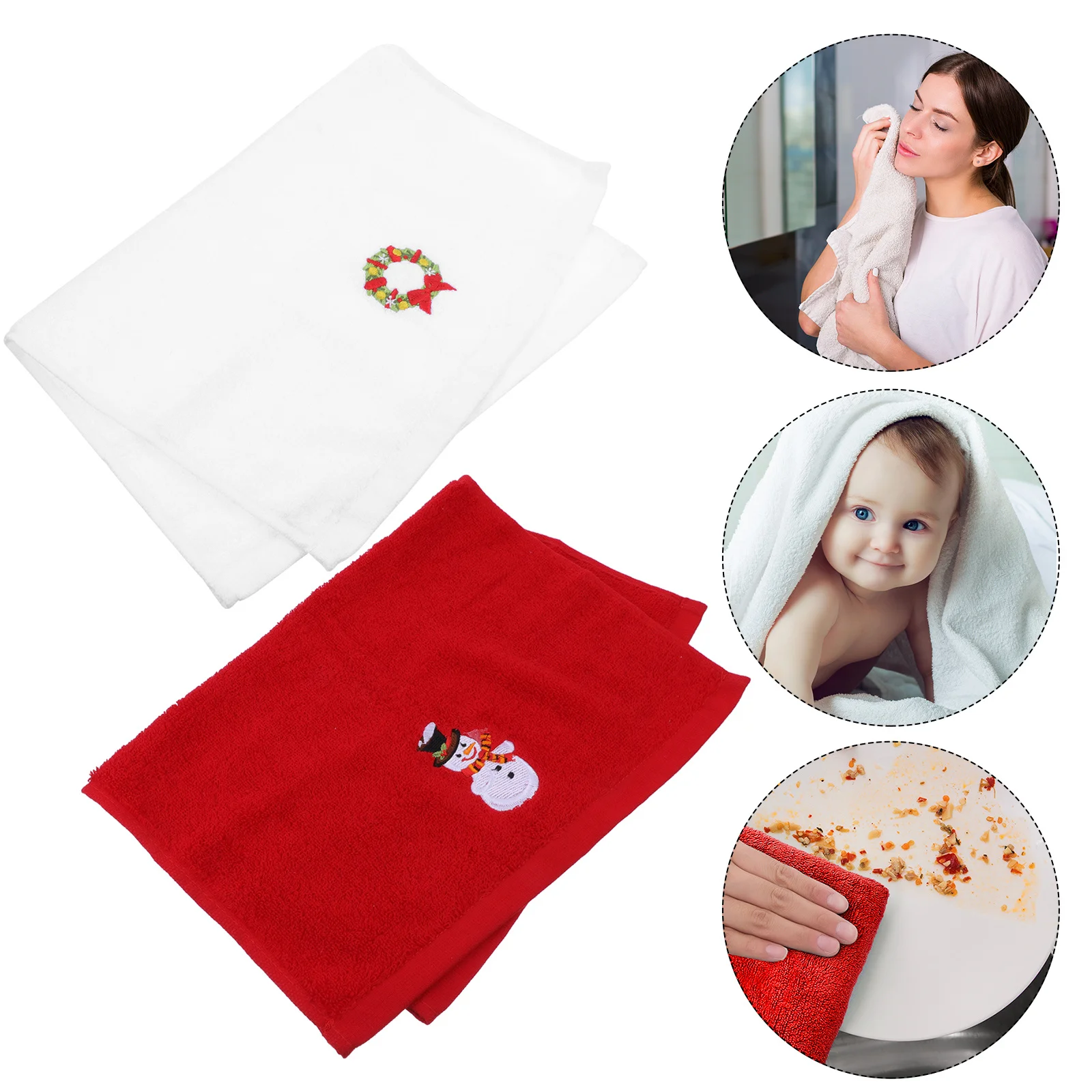 

2Pcs Creative Embroidery Christmas Towels Cotton Soft Face Washcloths Holiday Table Decor Xmas Party Favor Gift