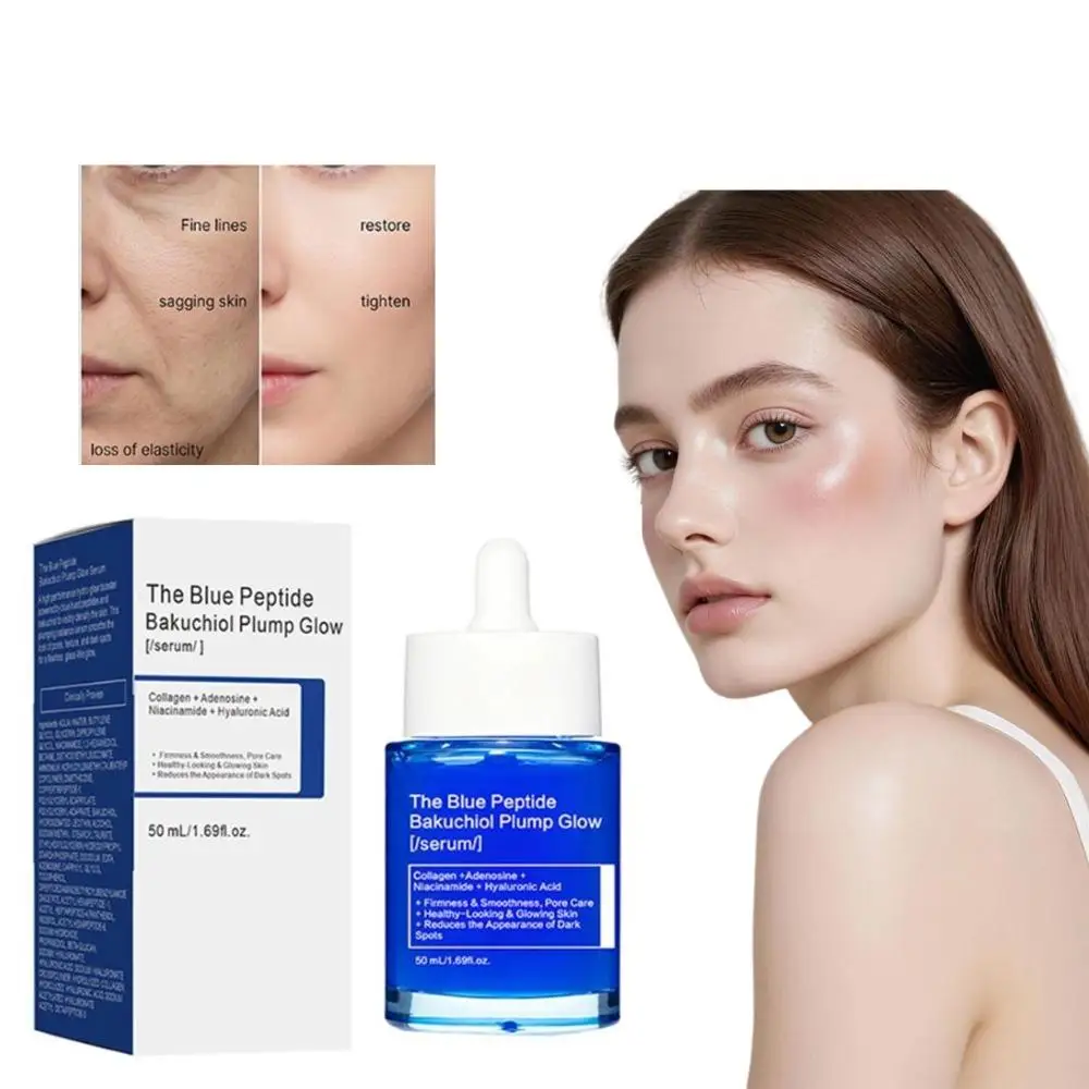 Blue Copper Peptide Serum Glow Plump Hydrating Face Essence Moisturizer Smooth Skin Firming Boosting Facial Care Serum 50ml