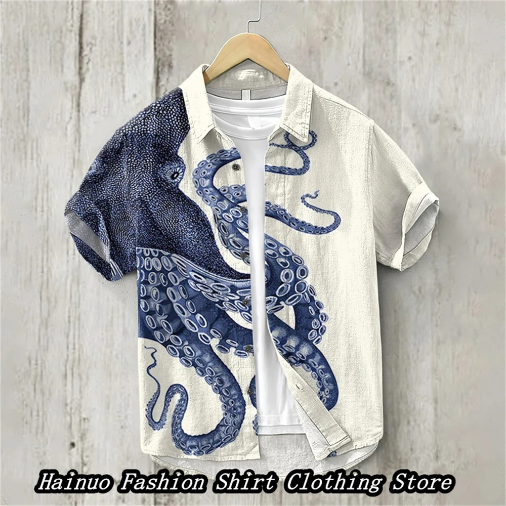 2024 European and American popular men\'s shirts, casual home shopping, 3D printing, retro linen shirts, 15 styles, XS-5XL