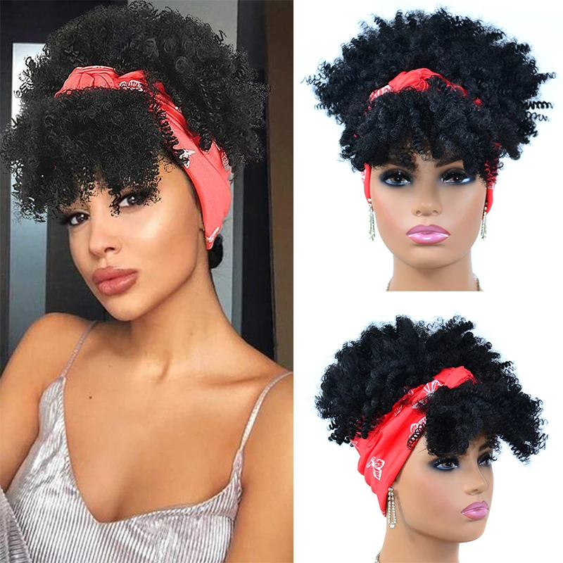 

Afro Headband Wig Short Afro Kinky Curly Wigs for Black Women Afro Wigs with Headbands Attached Curly Wigs Synthetic Scarf Wigs