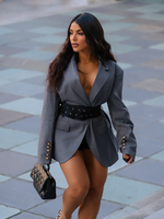 Solid Lapel Cinched Waist Loose Jacket Women's Fashion Full Sleeve Lace Up V-neck Pocket Blazer Coat New Autumn High Street Wear
