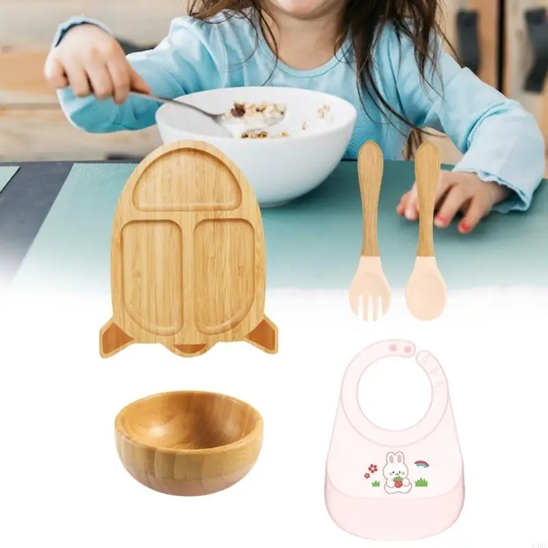

Cartoon Animal Toddler Dinnerware Set Convenient Separation Design Including Bowl Fork and Spoon Feeding Bib 24BE