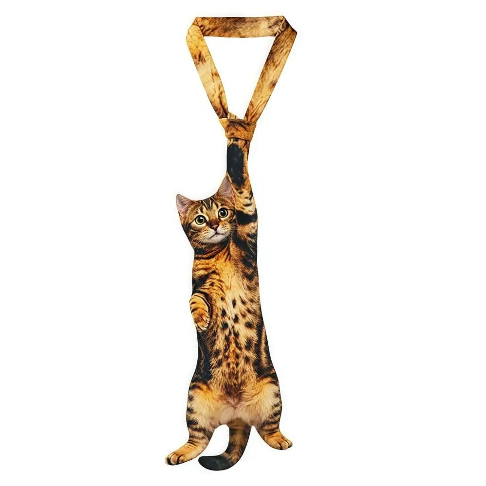 3d-猫猫型ユニセックスネクタイアニマル柄ノベルティ子猫ネクタイサテン生地リアルなクリエイティブネクタイ結婚式パーティー用