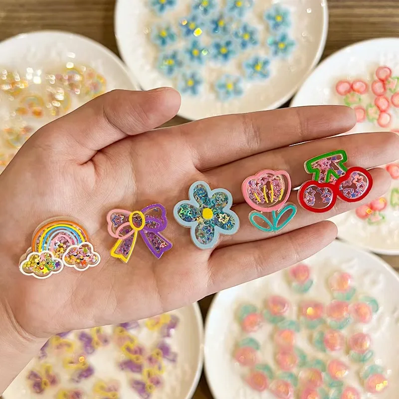 DIY Acrylic Charms Cute Cartoon Rainbow Flower Cherry Pendant for Jewelry Making Handmade Craft Supplies Accessories
