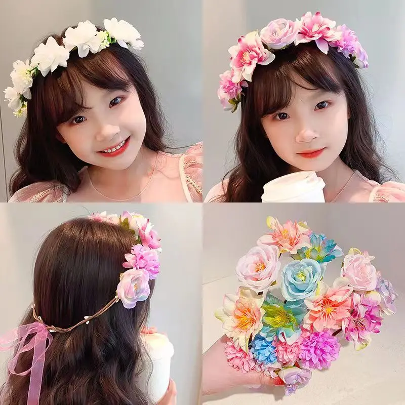 Elegant Girls Bridal Multicolor Flower Headband Hair Headdress Wreath Bride Garland Head Hoop Wedding Headbands Hair Jewelry