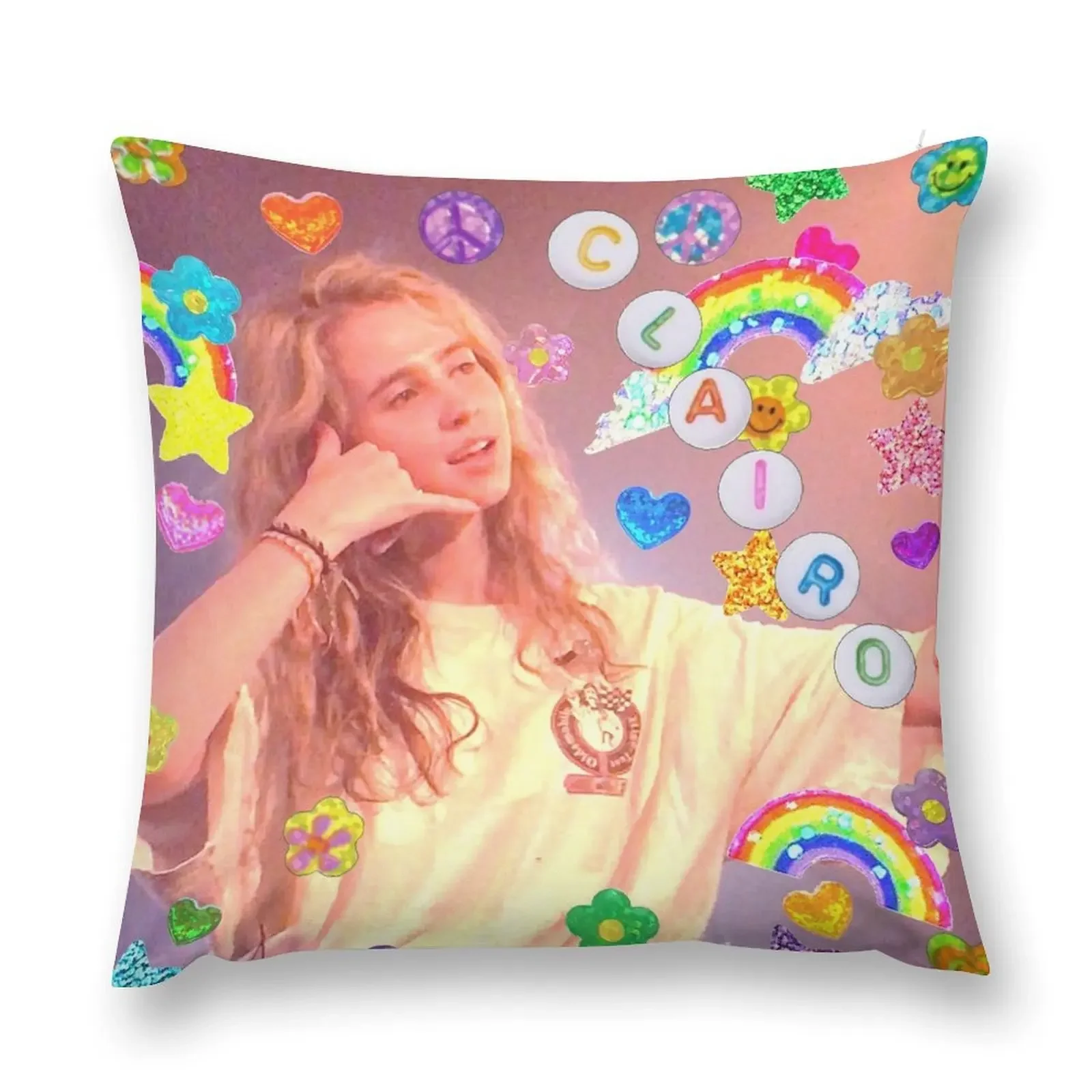 Clairo Sticker Collage Throw Pillow Pillowcase christmas supplies pillow