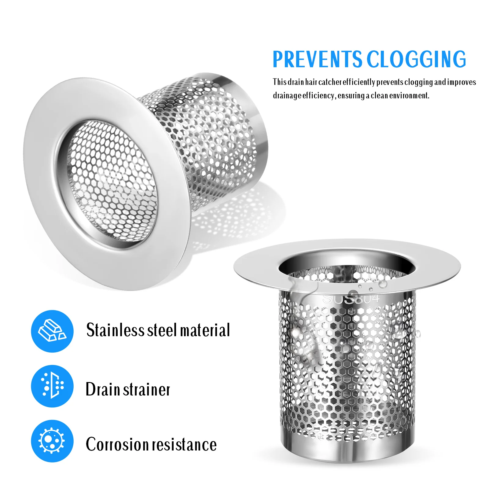 3 Pcs Floor Drain Small 304 Stainless Steel Filter Drainage Strainer Sink