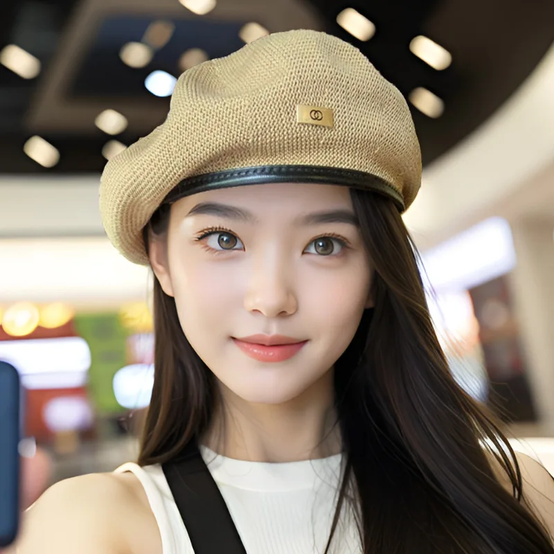 

Japanese Knitted Beret Hat Artistic Retro Painter Hats for Women Thin Leather Brim Make Face Show Small Berets Caps for Women