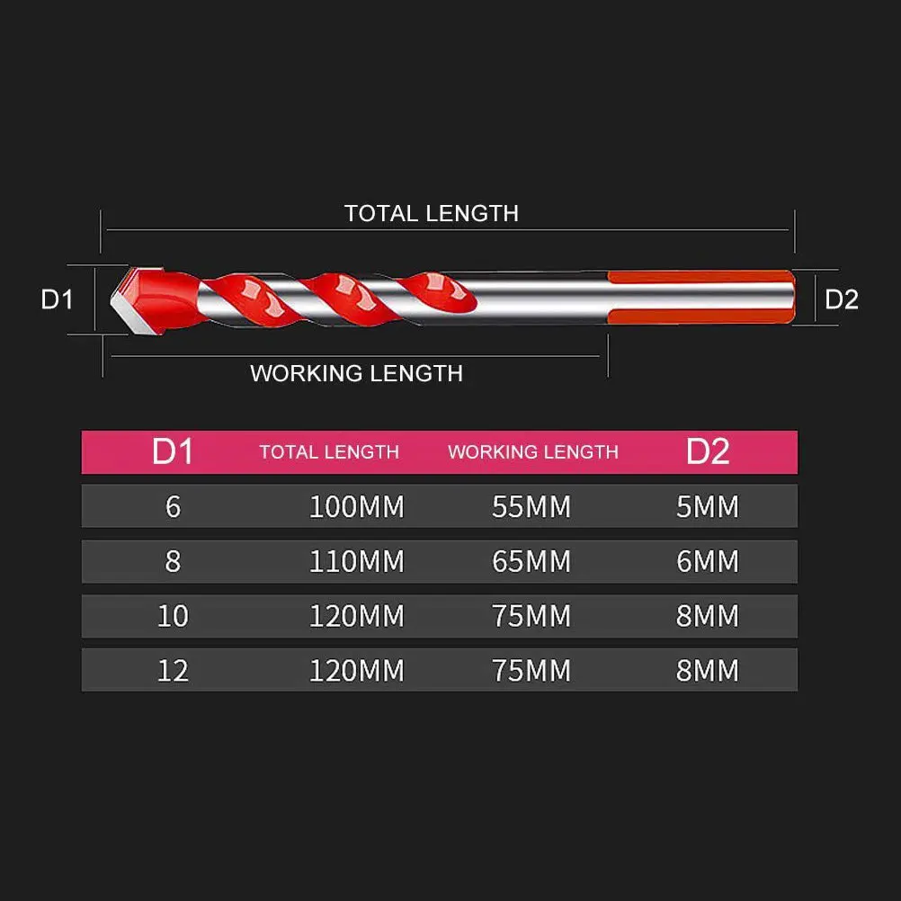 

5Pcs Multi-Purpose Hard Alloy Drill Bits Professional Tile Glass Concrete Masonry Ceramic Porcelain Brick Bit Set