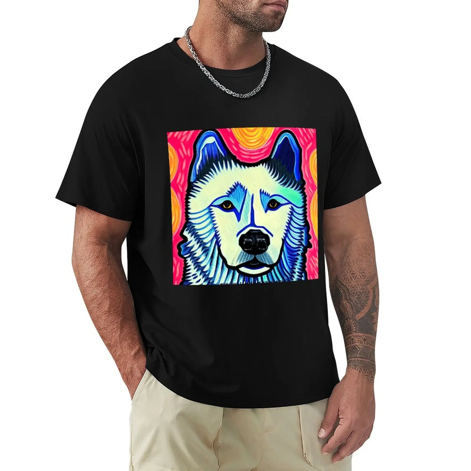 

Samoyed Dog, Painting in the style of Van Gogh (design #15) T-Shirt man t shirt man clothes Man t-shirt Men's clothing