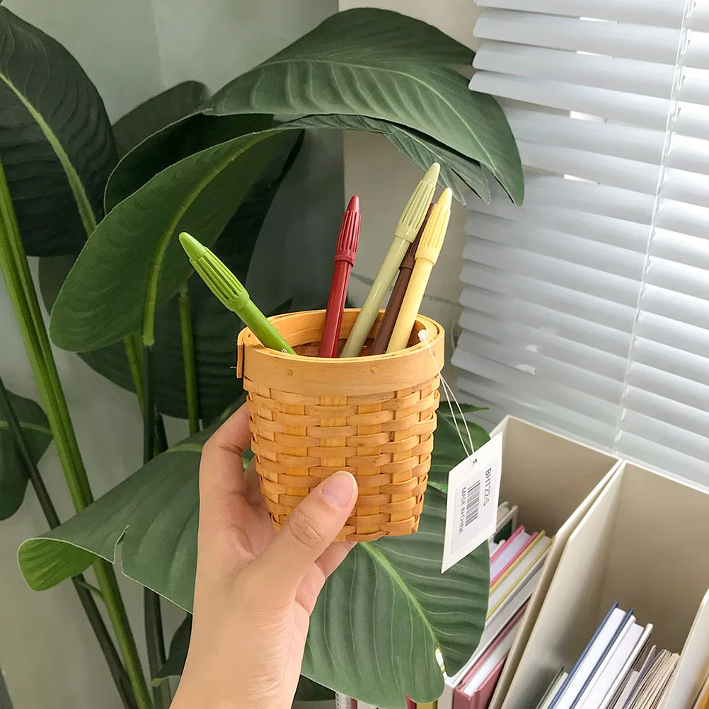 

Wooden Pen Holder Rattan Woven Design Desktop ganizer Compact Size Home Office School Storage Basket For Small Sundries Keys