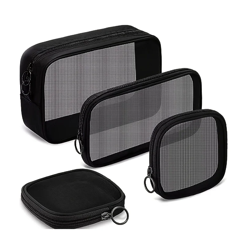 4-teiliges Set, transparente Kosmetiktasche, verdicktes Nylon-Mesh, transparente Reise-Make-up-Tasche, atmungsaktive tragbare Aufbewahrung, Kosmetiktasche