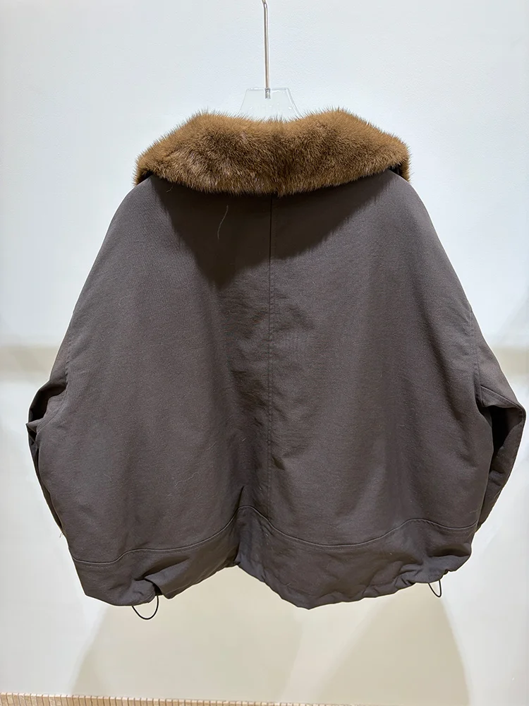 Fashion Casual Women Winter Outwear Natural Goose Down Jacket Luxury Female Jacket Real Mink Fur Collar Coats