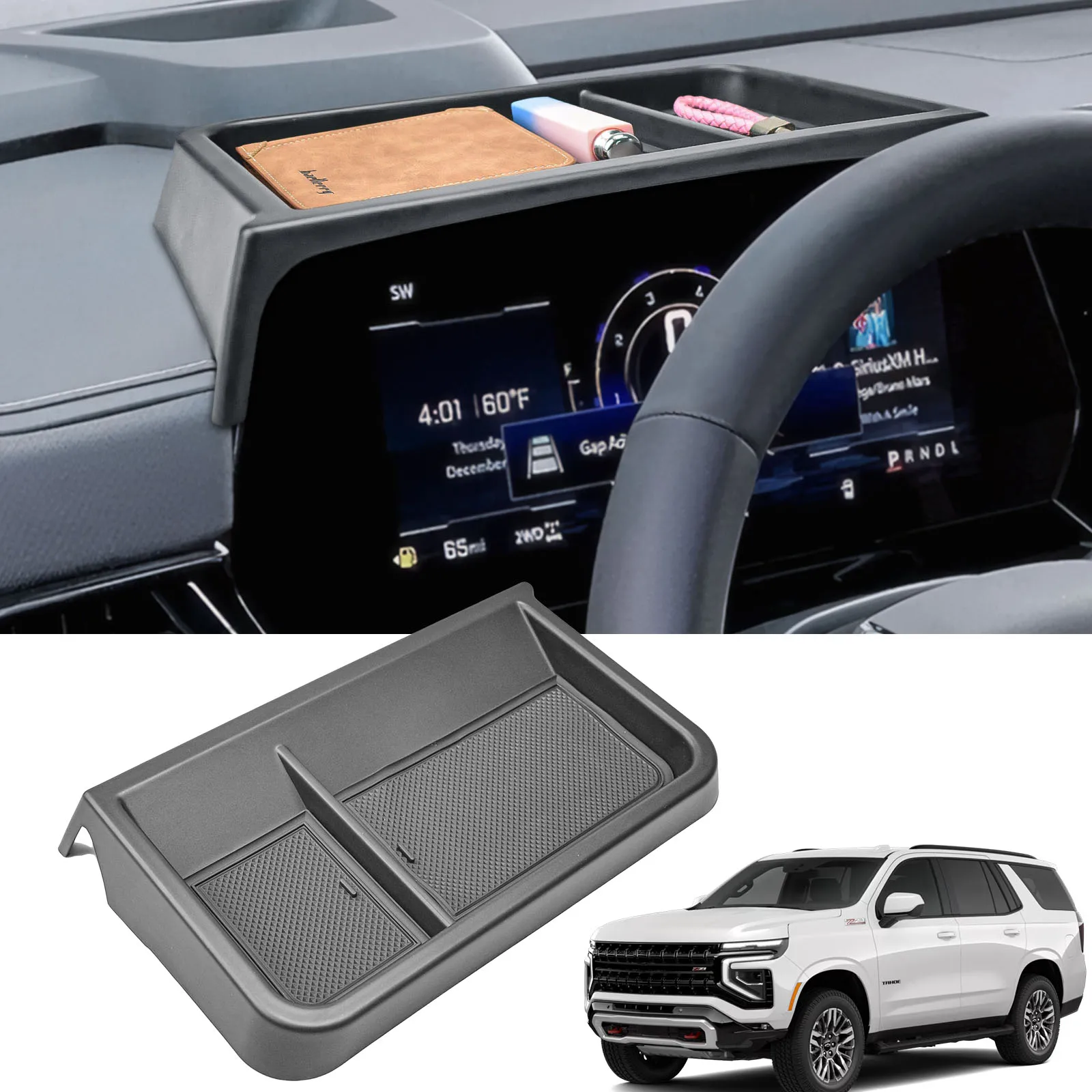 

For 2025 Chevy Suburban/Tahoe Center Console Dashboard Tray Organizer Behind Screen Dash Board Storage Box Interior Accessories
