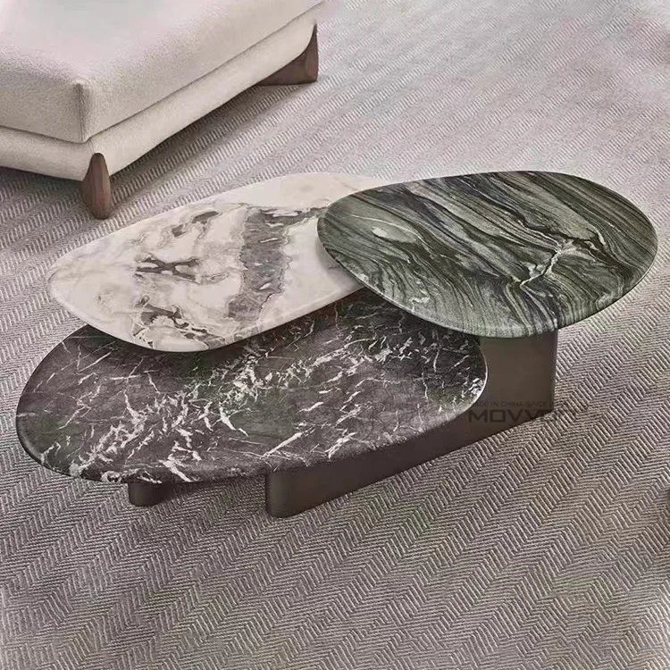 Modern Luxury Coffee Table Set New Collection Stainless Steel Round with Natural Marble Stone Top for Living Room Home Furniture