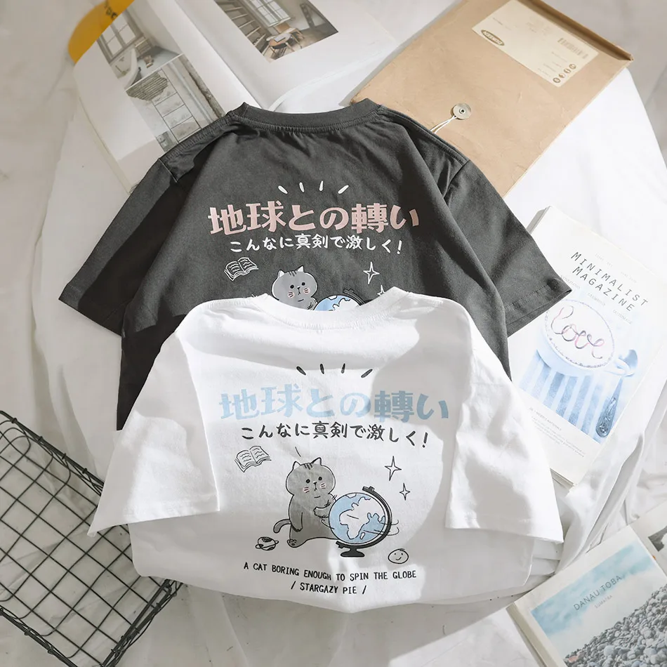 

2025 Новый дизайн продукта, японская модная футболка с коротким рукавом, Harajuku, свободный тренд, универсальный топ для пар, модный топ для мужчин и женщин