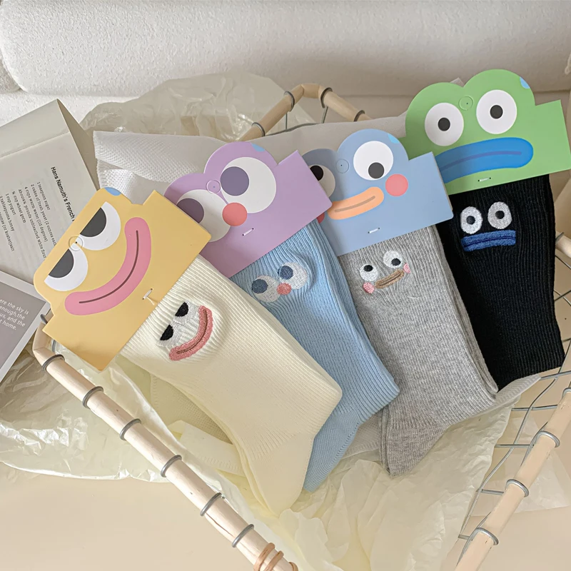 Women Korean Embroidered Expression Premium Cotton Socks Cute Funny Kawaii Fashion Comfort Versatile Wholesale Socks For Girls
