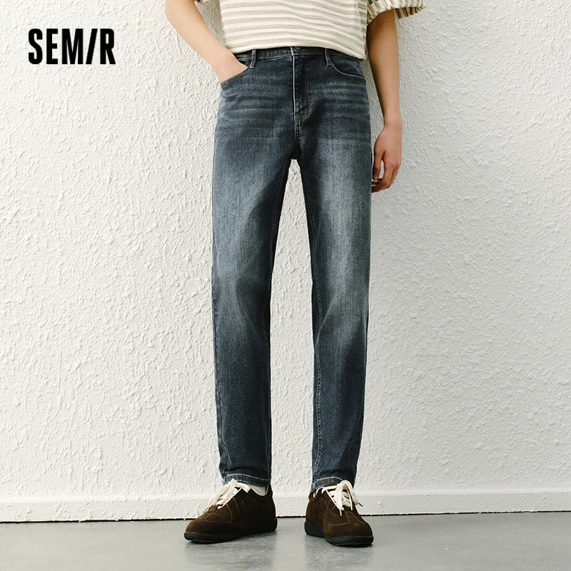 ג'ינס סמיר לגברים דגם סלים 2026 מחודד בסגנון רטרו שטוף, עירוני, קז'ואל, ליום יום, רך ונוח, אופנתי ורב-שימושי