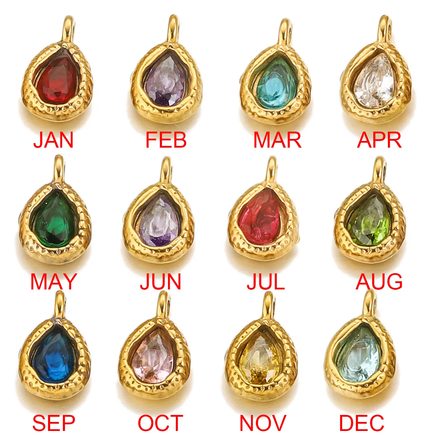 5Pcs Stainless Steel Birthstone Drop Crystal Lucky Charm DIY Necklace Bracelet Earrings Jewelry Making Accessories Materials