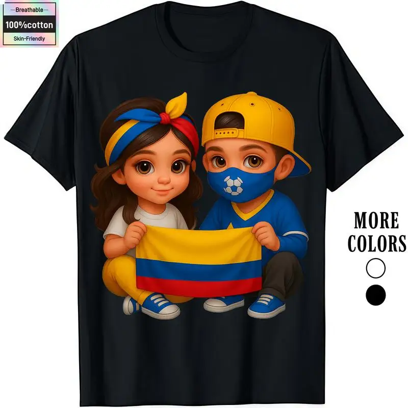 

Fashion Designer T-Shirts - Cotton Graphic Tees with Cute Kids Holding Colombia Flag & Soccer Ball,Crewneck,Casual,Ideal for